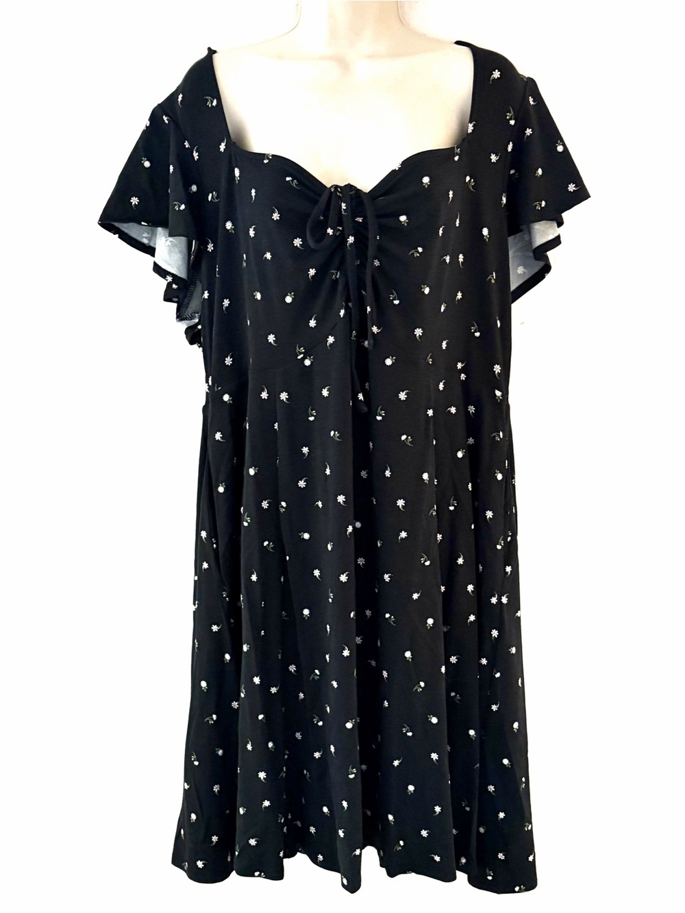 torrid Black Floral Tie-Front Flutter Sleeve Dress
